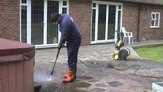 Jet washing with Karcher pressure washer for stone tile b [upl. by Adnohrahs659]