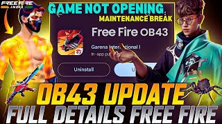 Free fire India 🤩 OB43 all Updates 😍 All Free rewards after update 🔥Maintenance Break details [upl. by Aennyl]