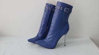 Sorbern Retro Pointed Toe Ankle Boots For Women Blue Snake Metal High Heel Ankle Booties Unisex [upl. by Nhoj]