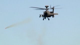 AH64 Apache Helicopter in Action  Rocket Launch Machine Gun Live Fire [upl. by Anelaj]