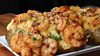 You’ll Never Make Baked Potato Any Other Way  Cajun Shrimp Stuffed Loaded Baked Potato [upl. by Eilrac]