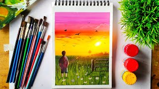 StepbyStep Guide to Using Poster Colours in Art Easy Poster Colour Painting Sunset Painting [upl. by Amocat]