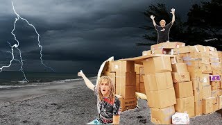 24 HOUR CARDBOARD BOX FORT DURING A THUNDERSTORM  Cops Came JSC 17  JOOGSQUAD PPJT [upl. by Hutt]