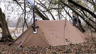 hiding from the rain in winter hot tent near moose den [upl. by Landri]