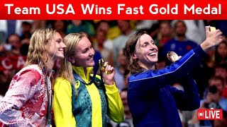 Katie Ledecky  team USA wins fast gold medal  Olympic 2024 medal count [upl. by Lal656]