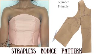 Strapless Bodice Pattern Tutorial  Pattern making amp Cutting [upl. by Annaek]