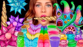 ASMR MUKBANG Rainbow Food Edible Teacup Fairy Dessert Wafer Paper Butterflies Edible Flowers 먹방 [upl. by Aruasi]