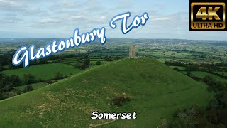 Glastonbury Tor On A Crystal Clear Day Somerset UK By Drone  4K [upl. by Wincer171]