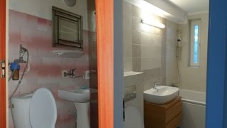 Amenajari interioare baie mica renovatarenovare baie apartamenBaie renovata cu faianta bej [upl. by Meara]