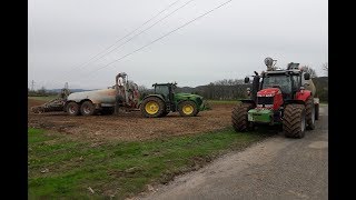 Gros chantier dépandage de lisier 2018  John deere  Massey Ferguson  Pichon [upl. by Annaehs]