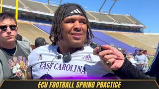 ECU Football DL Elijah Morris after the PurpleGold spring scrimmage game in DowdyFicklen Stadium [upl. by Urba]