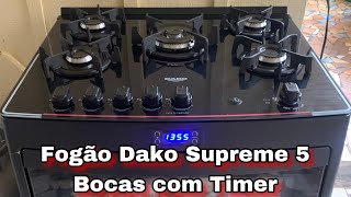 Fogão 5 Bocas Preto com Mesa de Vidro e Timer Digital Dako Supreme Black Glass Bivolt [upl. by Ahtela418]