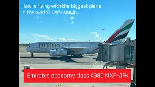 Tripreport Emirates Economy class A380 Milano New york JFK [upl. by Ibrek]