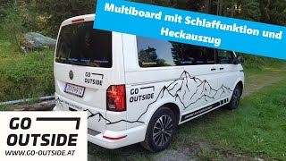 Multiboard mit Schlaffunktion und Heckauszug für VW T5 T6 T61 mit Schienensystem [upl. by Yatnod]