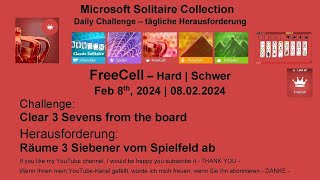 Solitaire Daily Challenges  FreeCell  Hard  Feb 8th 2024 [upl. by Proudman]