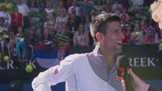 Novak Djokovic Impersonates Boris Becker  Australian Open 2014 [upl. by Harrod208]