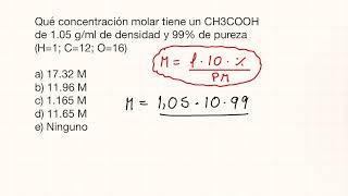 Concentración Molar a partir de densidad y pureza [upl. by Anoirtac331]