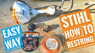 How to restring Stihl Dual Sided Weed Eater Trimmer with double string EASY WAY HACK FS90 [upl. by Lulu]