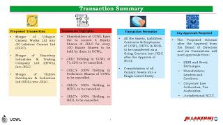 UDAIPUR CEMENT WORKS LTD amp JK LAKSHMI CEMENT LTD Composite Restructuring Plan Presentation July 2024 [upl. by Leihcim220]