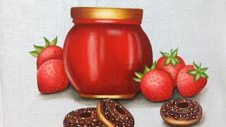 como pintar morango e pote de geleia de morango 🍓 pintura em tecido [upl. by Aihsrop]