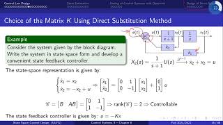 612 Control Law Design in StateSpace Choice of the Gain Matrix [upl. by Randell]