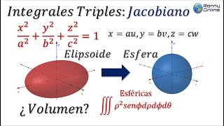 Volumen de ELIPSOIDE  Integral triple  JACOBIANO Y ESFÉRICAS  Stewart 1510 Dennis Zill 149 [upl. by Ellebanna707]