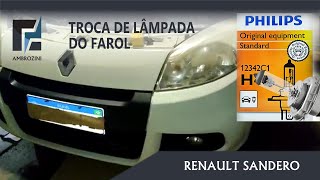 Troca da Lâmpada do Farol  Renault Sandero Philips H4 Esquerdo Direito [upl. by Lidstone496]