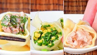 Dumplings 3 ways North Chinastyle from scratch 猪肉大葱牛肉茴香韭菜鸡蛋 [upl. by Sucramej367]