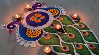 Latest Peacock Rangoli Design  Creative Peacock Rangoli  Innovative Rangoli  kskitchenlifestyle [upl. by Onitnas]