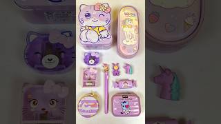 Fancy purple stationary Pen Sharpener Eraser Pencil Box Piggybank Pouch asmr shorts [upl. by Imoen]