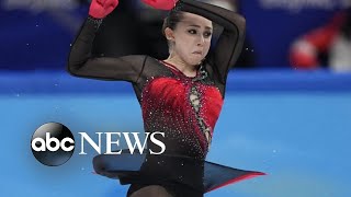 Russia figure skater competes after testing positive for banned substance  ABCNL [upl. by Naegem]