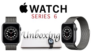 Apple Watch Series 6 unboxing  44mm Space Gray Aluminum Case with Graphite Milanese Loop [upl. by Kwang697]