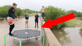 INSANE TRAMPOLINE FLIPS OFF A BRIDGE [upl. by Nnylyma]