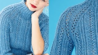 26 Lace and Fishermans Rib Pullover Vogue Knitting Fall 2013 [upl. by Tebasile]