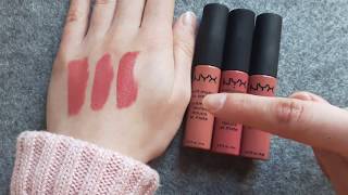 NYX Soft Matte Lip Cream Shanghai vs Zurich vs Cannes  Shades comparison  Swatches [upl. by Barnabas]