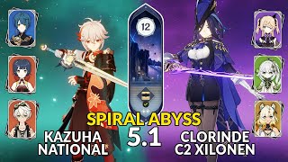 New 51 Spiral Abyss│Kazuha National amp C2 Xilonen Clorinde Aggravate  Genshin Impact Floor 12 [upl. by Elimay]