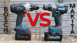 Bosch quotWorlds Strongest Drillquot VS Makita 40v Hammer Drill  2 SCREW REVIEW [upl. by Ansela326]