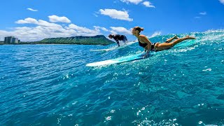 WAIKIKI SURF DREAM  Beautiful Longboard Waves in Hawaii  RAW POV [upl. by Favata457]