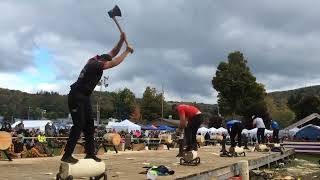 ￼ Throwback underhand at Johnny Appleseed Professional lumberjack Mark Bouquin [upl. by Ynnattirb]