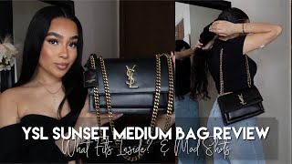 YSL SUNSET MEDIUM BAG UNBOXING REVIEW  What Fits Inside  Mod Shots [upl. by Omland]