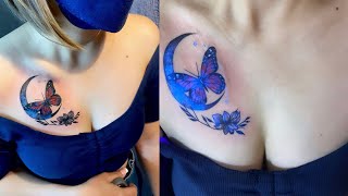 EP595  CHEST BUTTERFLY 🦋 UV BLACK LIGHT TATTOO tattoo inkzentattoo trending [upl. by O'Shee660]