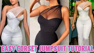 JUMPSUIT CORSET CUTTING AND SEWING DETAILED Beginners Friendly [upl. by Esiuol92]