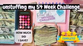 COMPLETED UNSTUFFING MY 54 WEEK SAVINGS CHALLENGE BINDER  SAVING MONEY [upl. by Eitisahc]