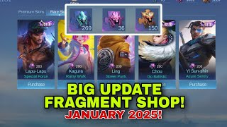 BIG UPDATE FRAGMENT SHOP JANUARY 2025🔥 UPCOMING SKIN AVAILABLE  ALEXIS TRICK MLBB [upl. by Eirovi]