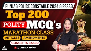 Punjab Police Constable PSSSB Clerk 2024  Polity Marathon Class  Top 200 MCQs [upl. by Lenoj]