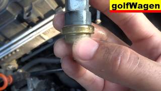 VW Golf 5 how to change coolant temperature sensor on radiator outlet [upl. by Schlicher846]