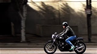 Triumph Thruxton Cafe Racer Downtown LA [upl. by Dnalram]