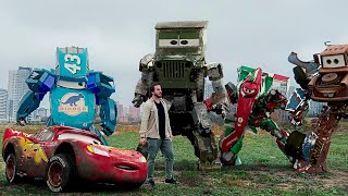 Lightning McQueen TRANSFORMERS in Real Life on Road cars PIXAR all [upl. by Napas285]