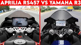 2024 Aprilia RS 457 VS Yamaha R3  0 TO 100  TOPSPEED [upl. by Aeneas548]