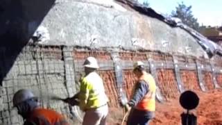 Soil Nail Wall Installation Step 4 Placing Shotcrete [upl. by Itsrejk]